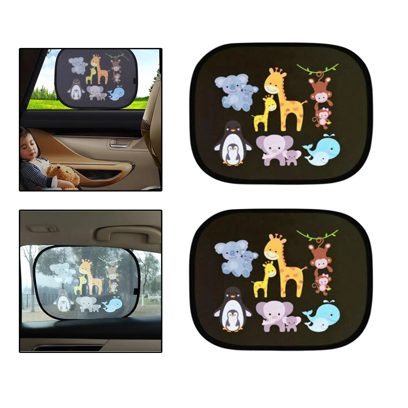 Cute 2Pcs Cartoon Car Side Window Sunshades, 17.3x14.2inch Fits Most of Sedans and Suvs