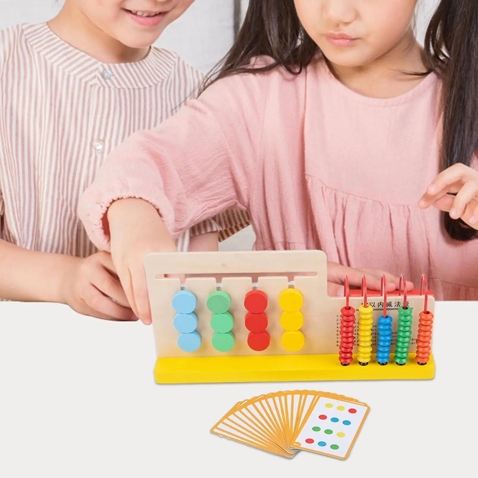 Wood Sliding Puzzle Colorful Bead Frame Abacus Shape Sorter Early Educational Montessori 5 Rows Wooden Frame Abacus Boys Girls