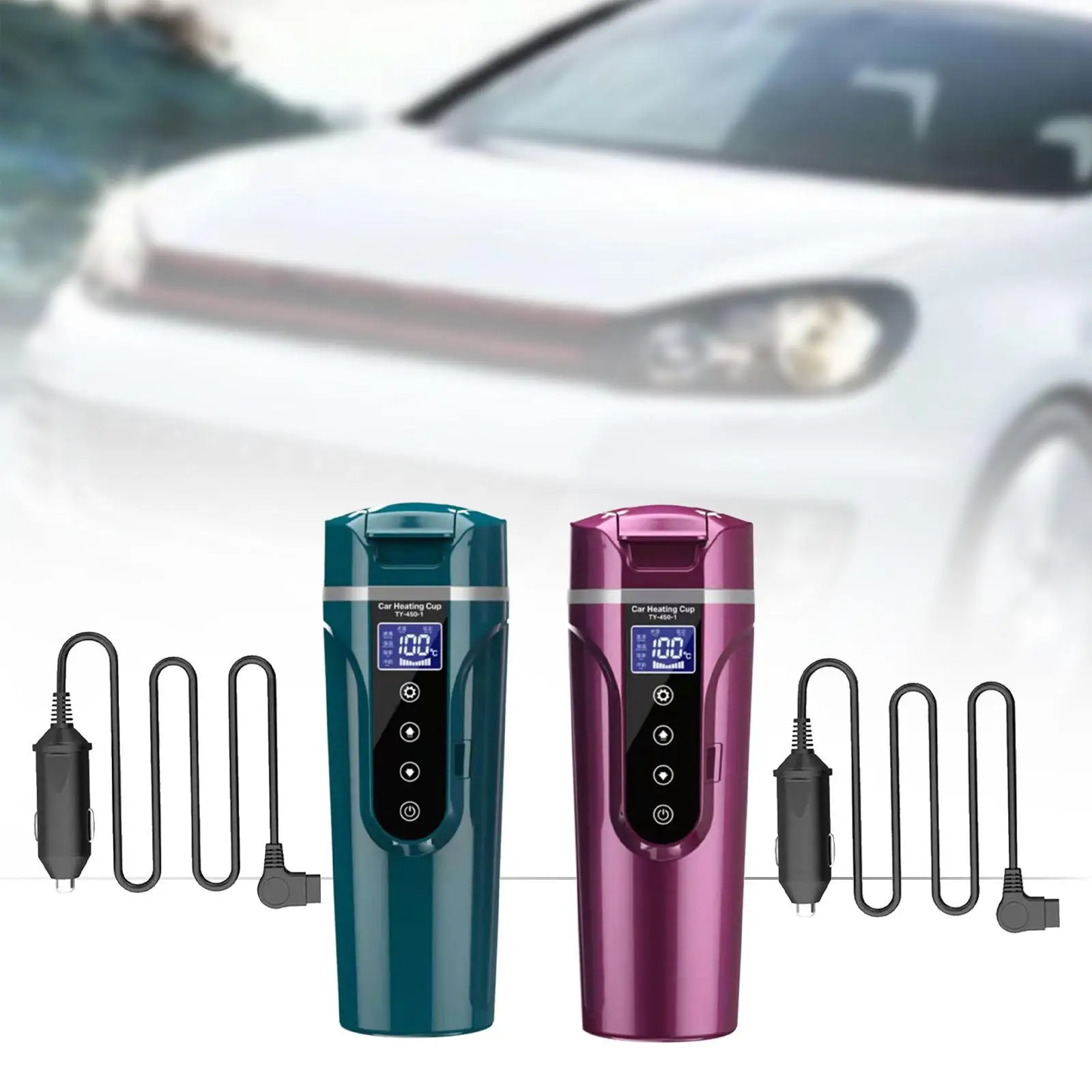 Car Heating Cup 304 Stainless Steel Variable Temp Control 12V/24V Travel Car Truck Kettle for Coffee Milk Water Car Auto