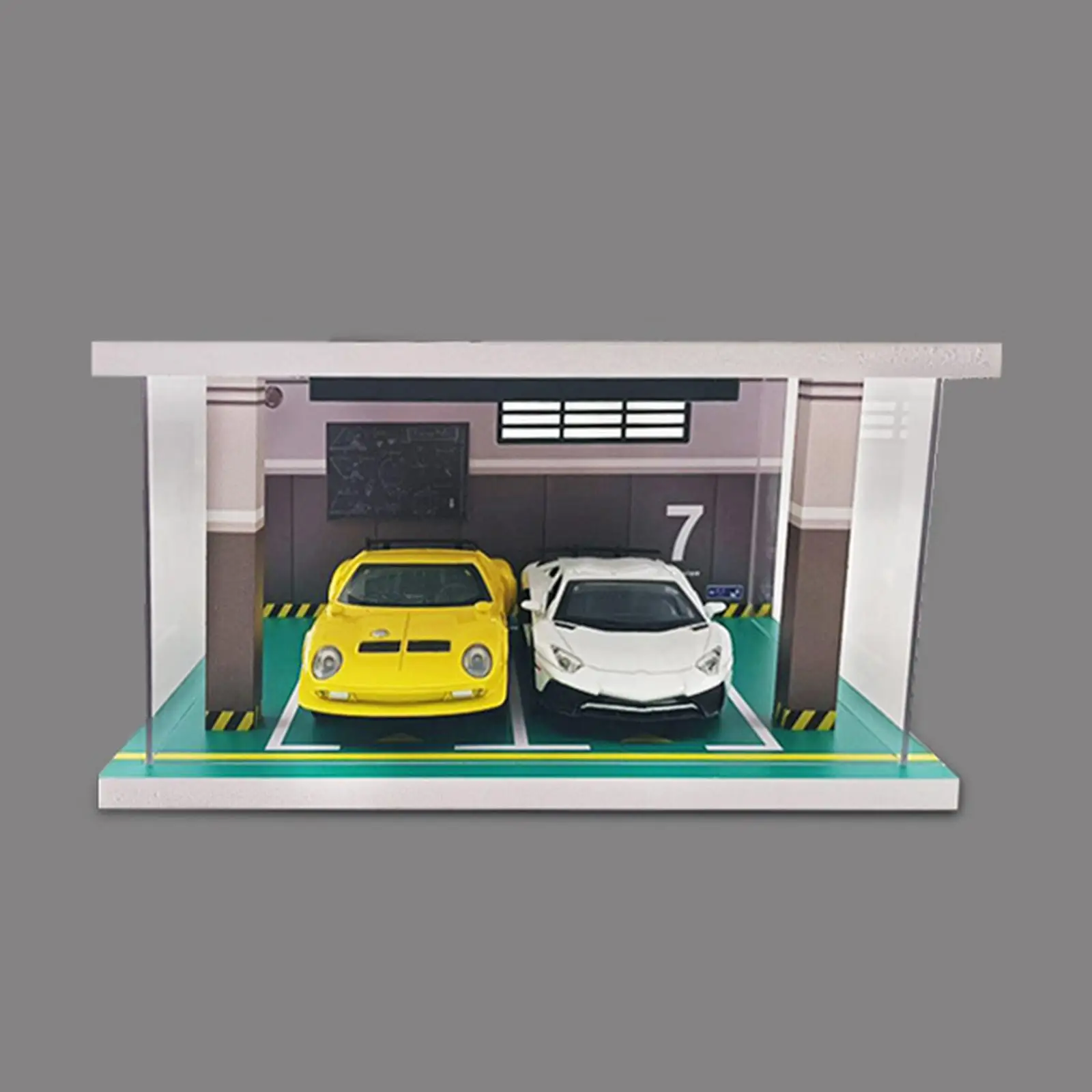 1:32 Scale LED Lighting Garage Model Layout Acrylic Display Case Mini Car Garage for Display Car Home Tabletop Office Decoration