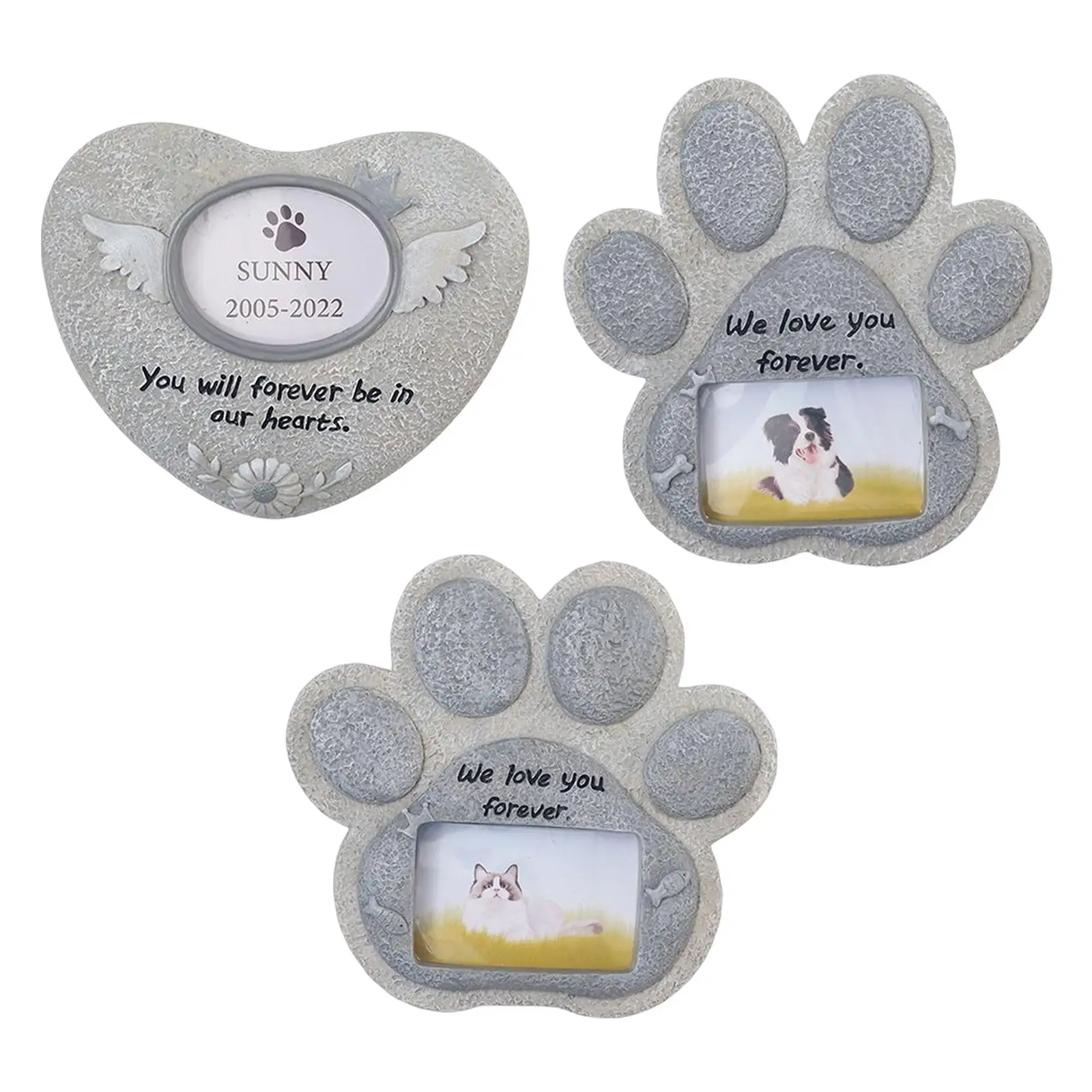 Dog Grave Marker with Picture Slot, Animal Funeral Resin Dog Headstone for Garden Backyard Indoor Outdoor Loss of Pet Gift