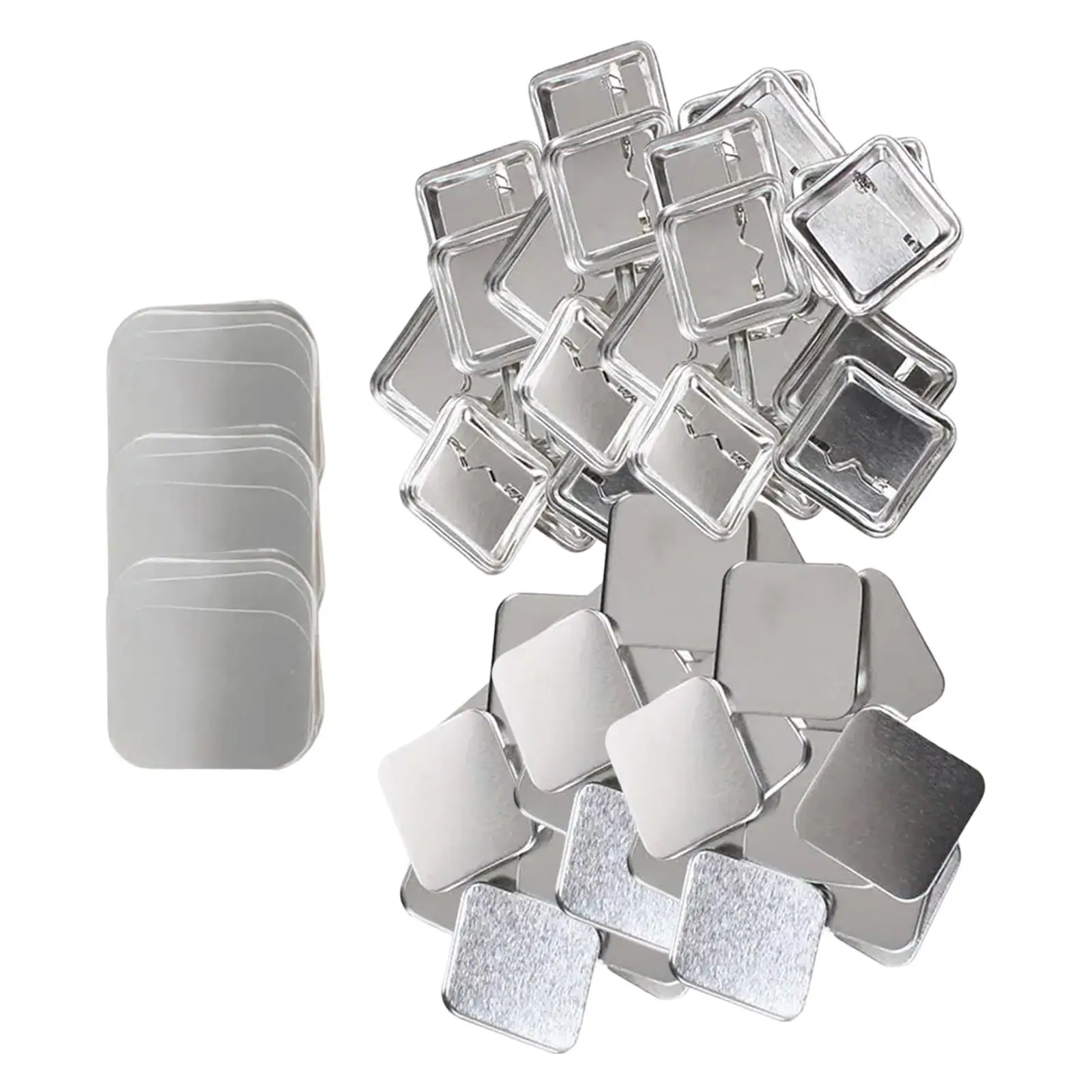 100Sets Blank Button Badge Parts Clear Mylar Square Shape Component Metal Button Material Badge Kit for DIY Gifts Crafting