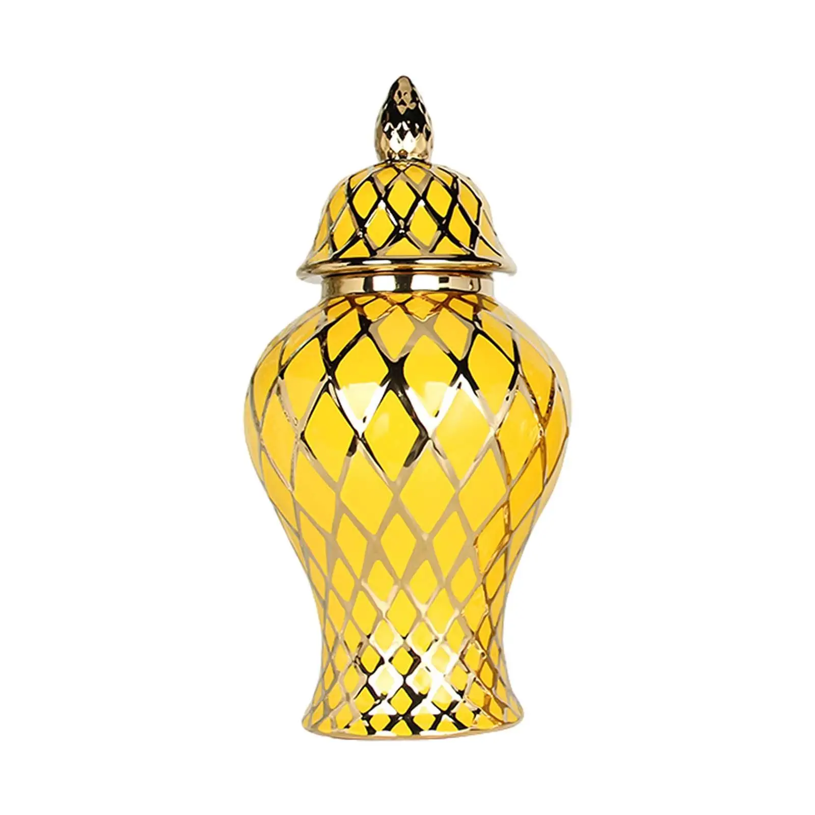 Ceramic Vase Chinese Handicraft Ornaments with Lid Porcelain Ginger Jar for Storage Tank Arrangement Weddings Office Livingroom
