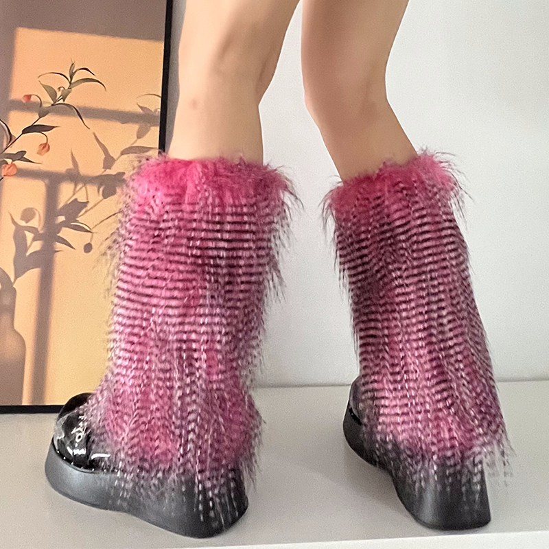 Y2K Goth Furry Faux Fur Women Leg Warmers Boot Covers Harajuku Lolita Girls Punk Fashion Cute Jk Hipster Warm Fluffies Leggings