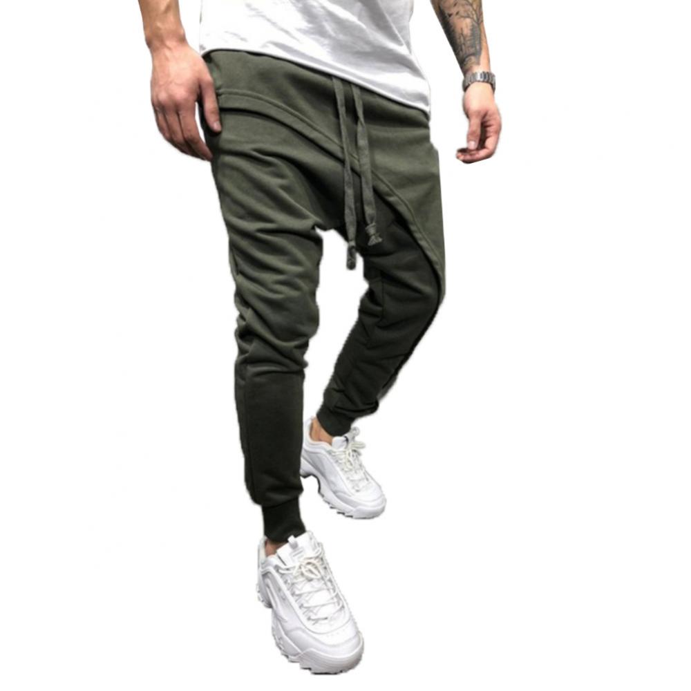 Description Picture 5 of itemPants Drawstring Sporty Pant Solid Color Long Men Asymmetric Double Layer Running Pants