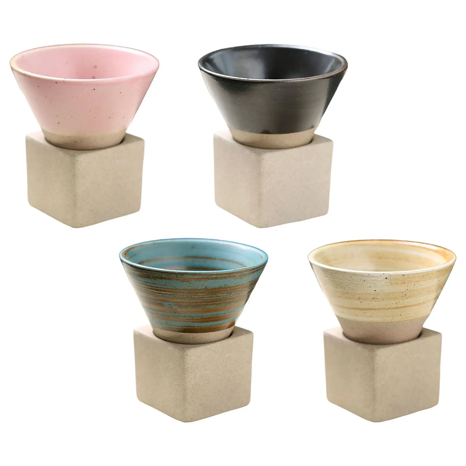 Pottery Tea Cup with Display Stand Rough Pottery Coffee Mug Kiln Glaze Hand
