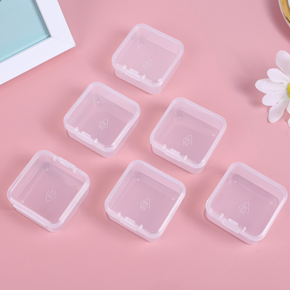 6/24PCS Mini Flip Cover Storage Box Transparent Square Plastic Boxes Pill Packaging Carrying Cease Jewelry Organizer Dustproof
