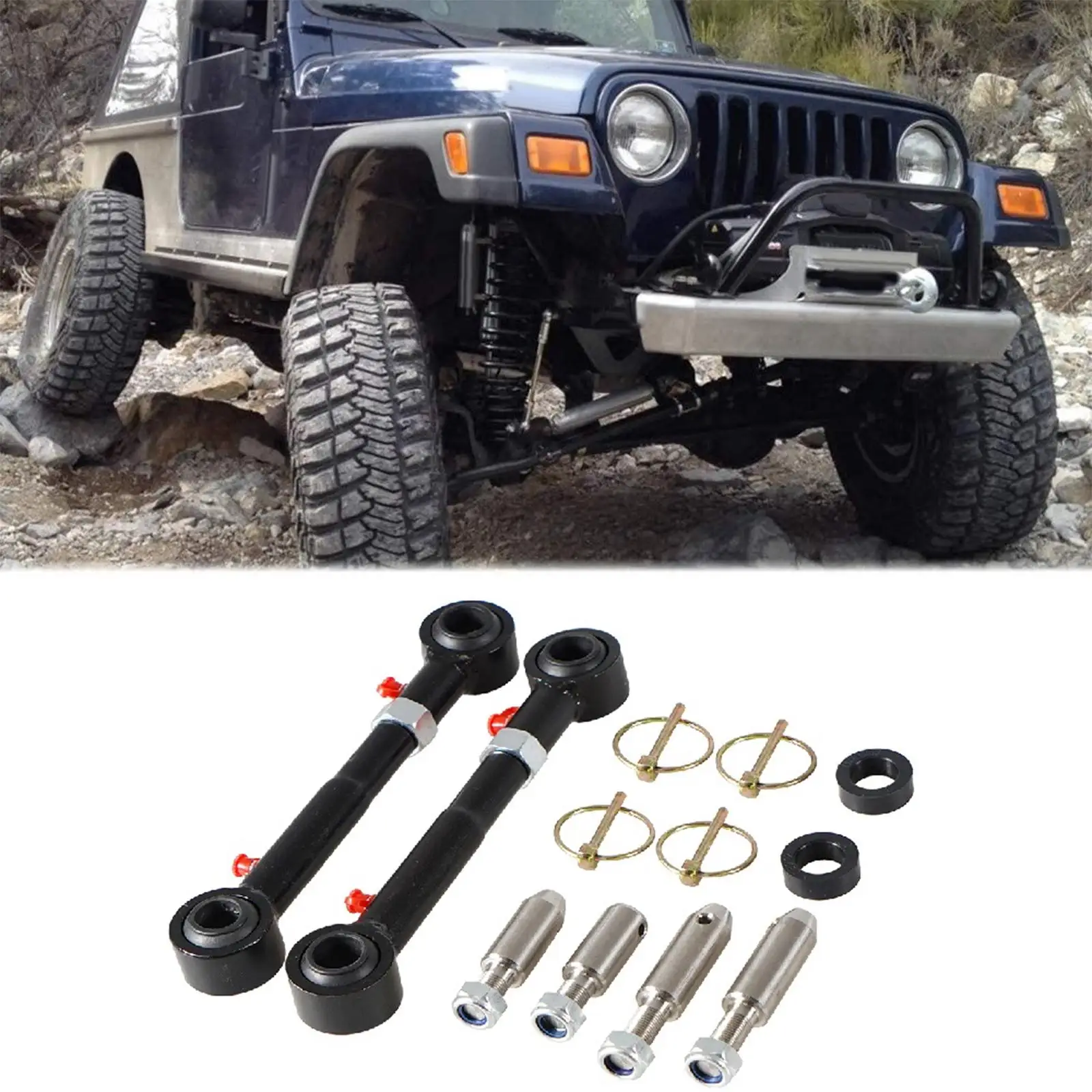 Adjustable Front Sway Bar Links Disconnects Stainless Steel for Jeep Wrangler JK Jku 2/4 Doors 2007-18 Parts Replaces Car