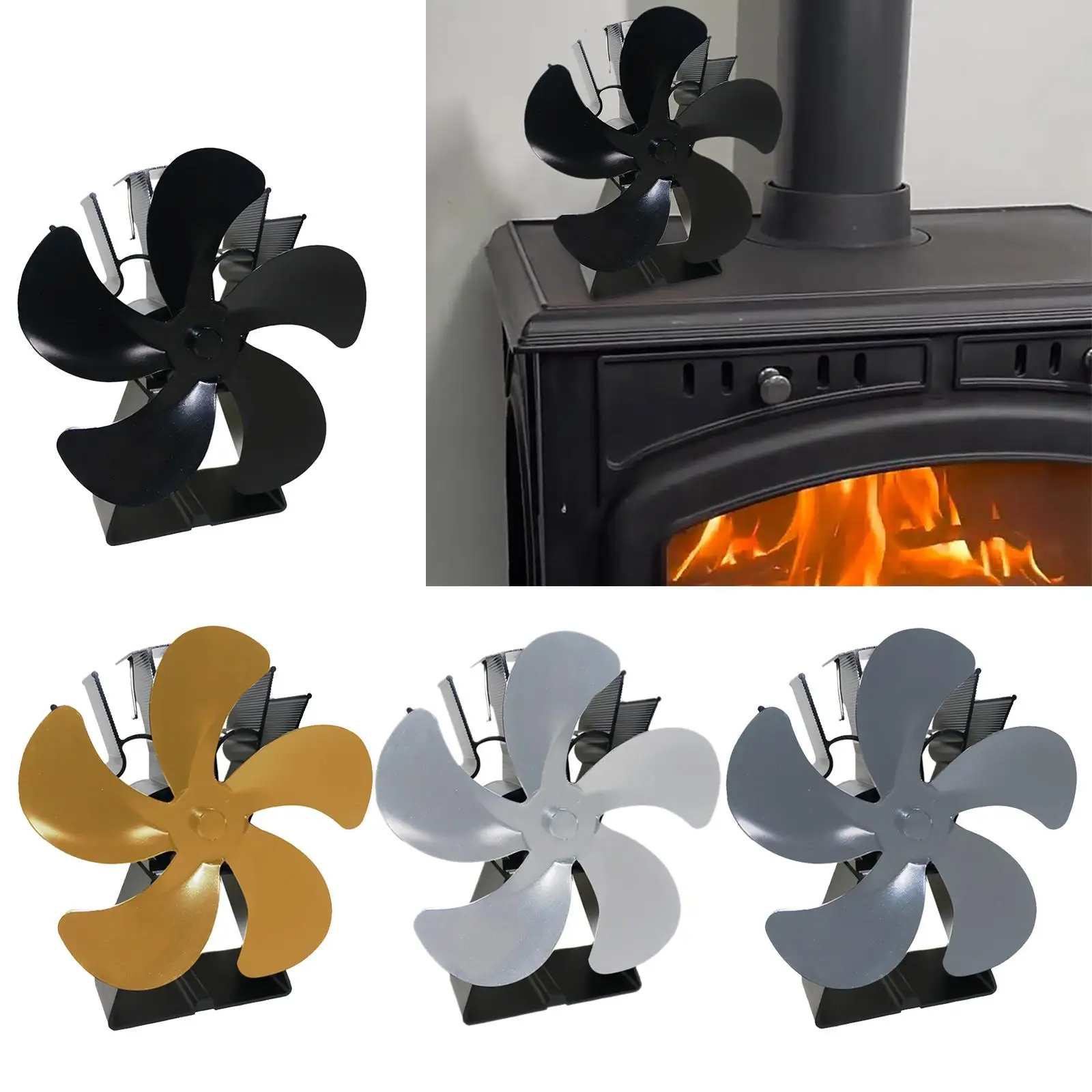 5 Silent Thermometer Burner Efficient Heat Powered stove Fan for Fireplace