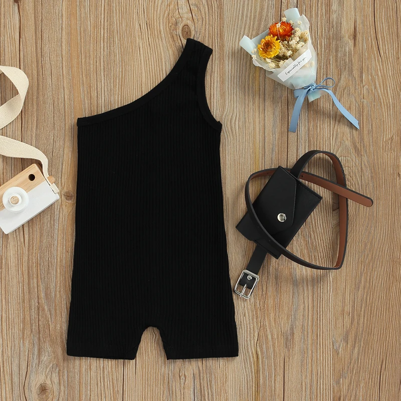 Baby Bodysuits are cool Toddler Baby Girl One Shoulder Romper Summer Oblique Shoulder Sleeveless Knitted Jumpsuit with Belt Children Clothes Playsuit black baby bodysuits	