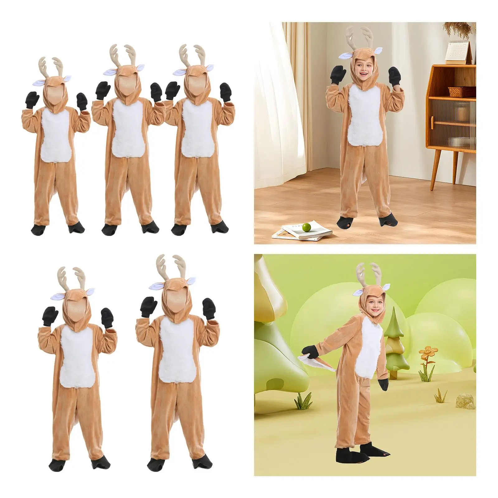 Christmas Costume Jumpsuit Adults Kids Clothes Reindeer Costume Xmas Outfit for Birthday Party Dress up Cosplay Carnival
