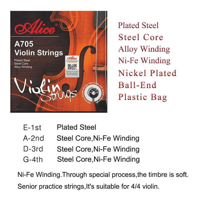 Alice® A705-Cordes violon professionnel pour violon 3/4 ou 4/4