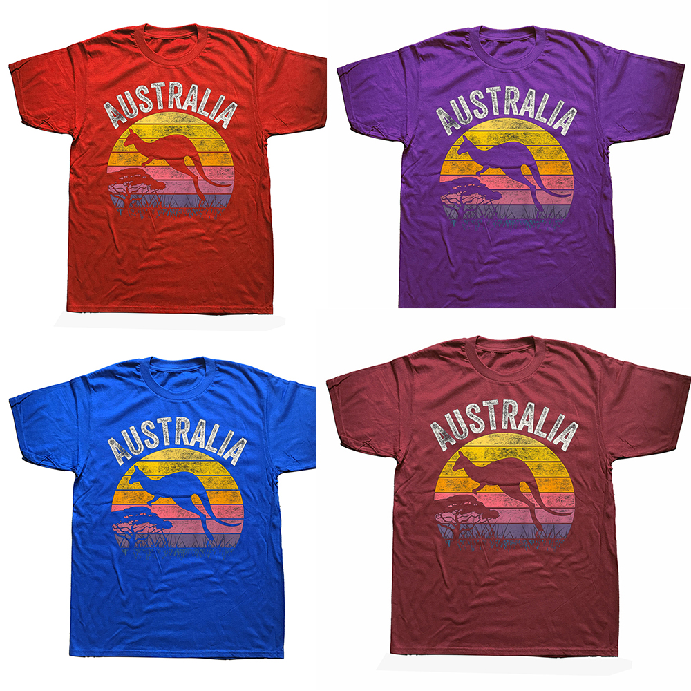 Australien Tag Lustige Australische Känguru Vintage T Shirts Baumwolle Streetwear Kurzarm Geburtstag Geschenke T-shirt Herren Kleidung – Detail 3