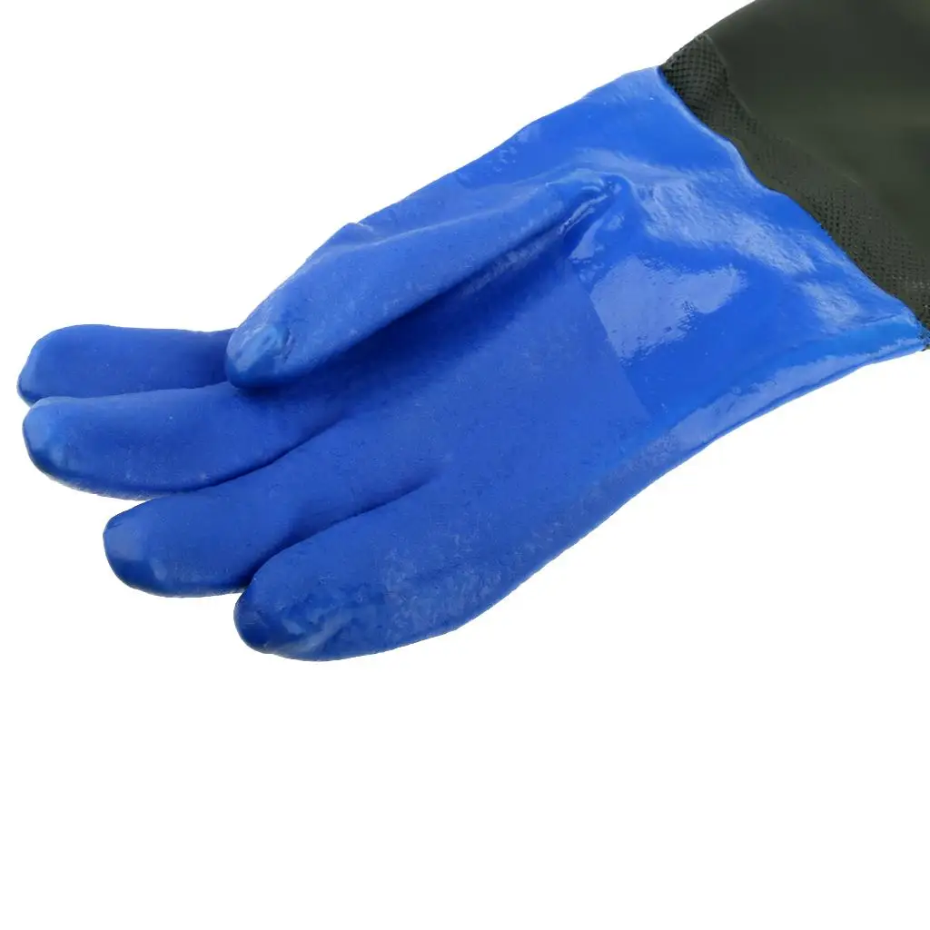 PVC Thickened Waterproof Fishing Glove Catch Fish Gloves With Velvet Blue