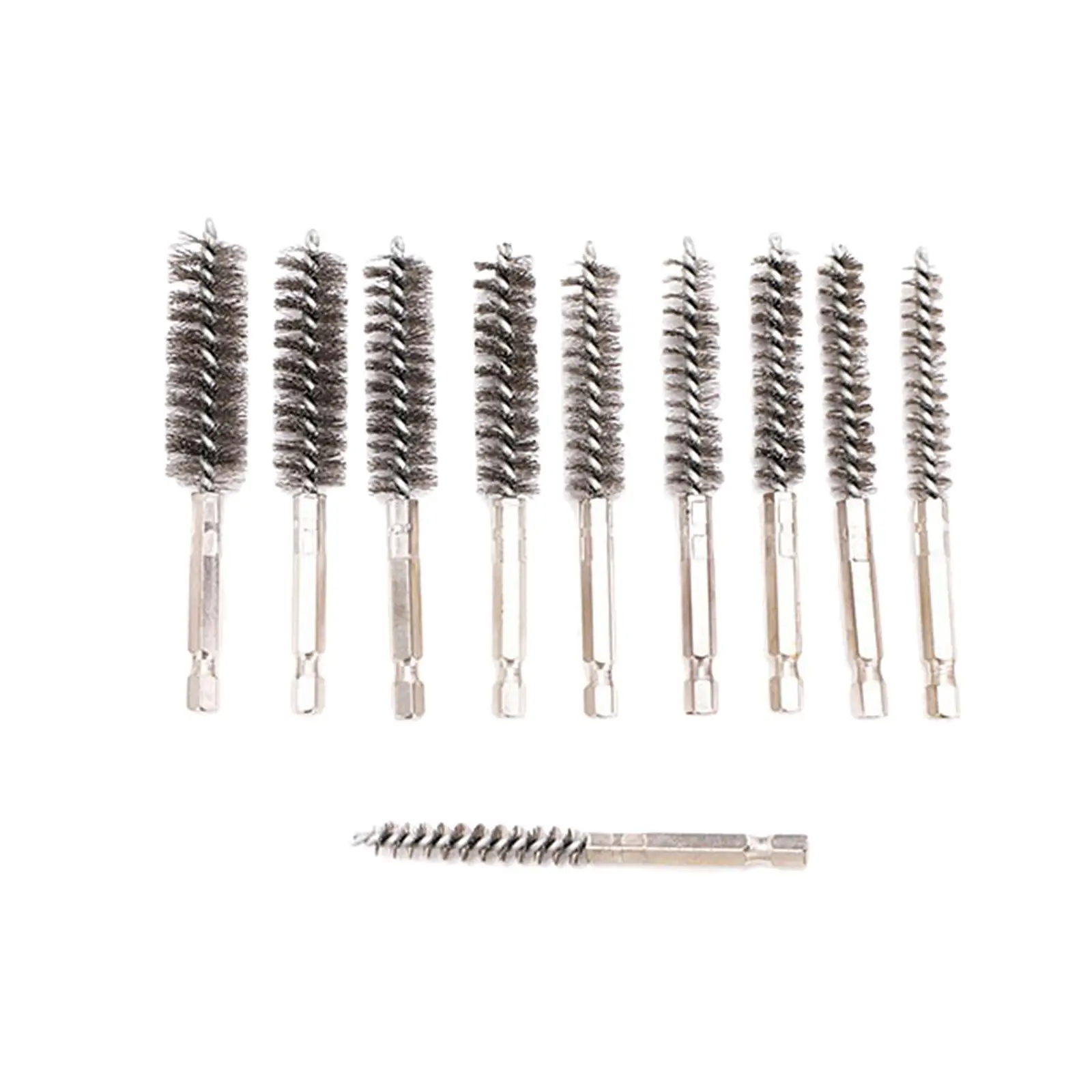 10Pcs Wire Brush Hex Drill Bit Stainless Steel Cleaning Brush for Machining Power Drill Cylinders Cleaning Electric Drill Impact