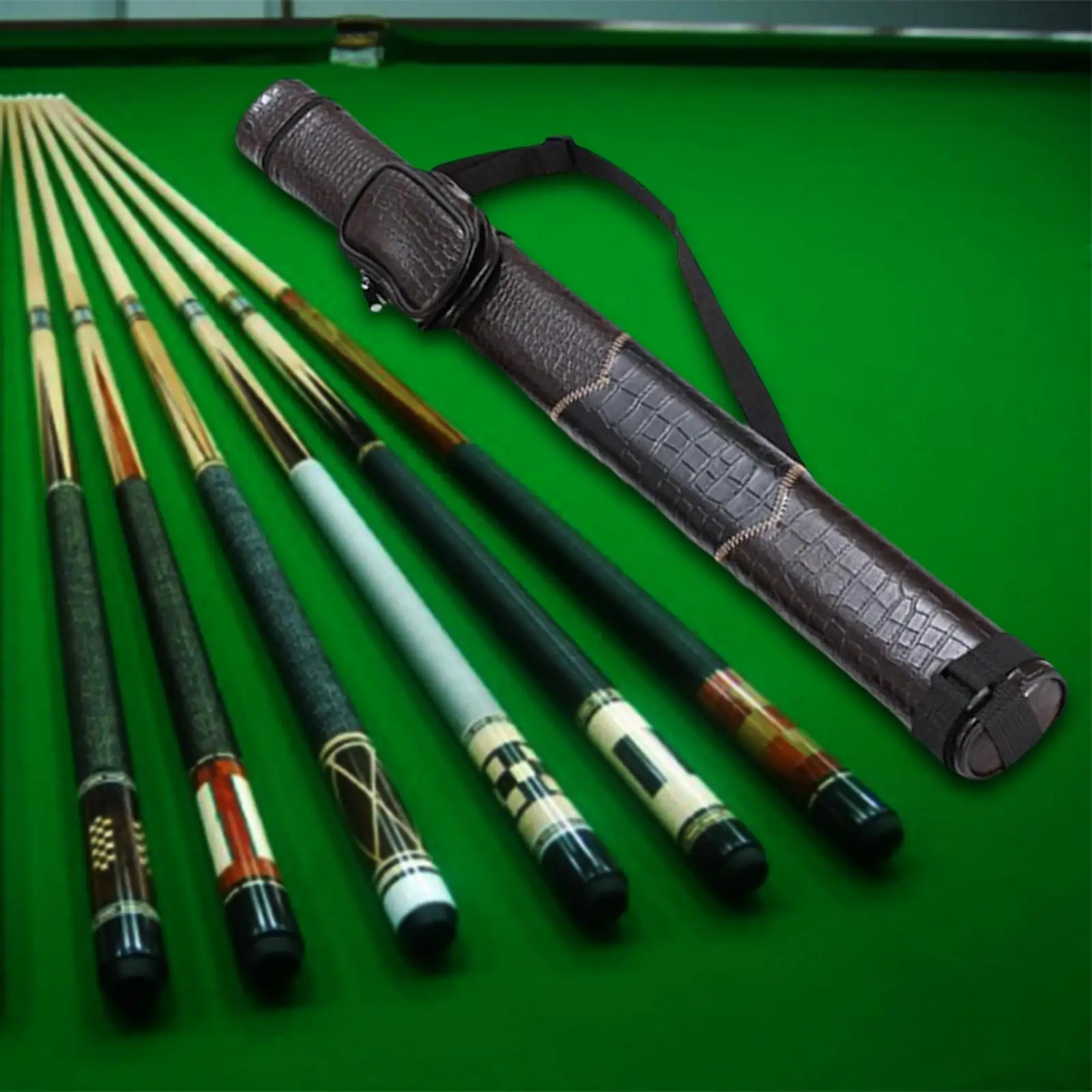 Snooker Cue Storage Pouch Holder Protector Billiard Cue Rod Carrying Case Bag 1/2 Billiard Carrying Cases w/ Adjustable Strap
