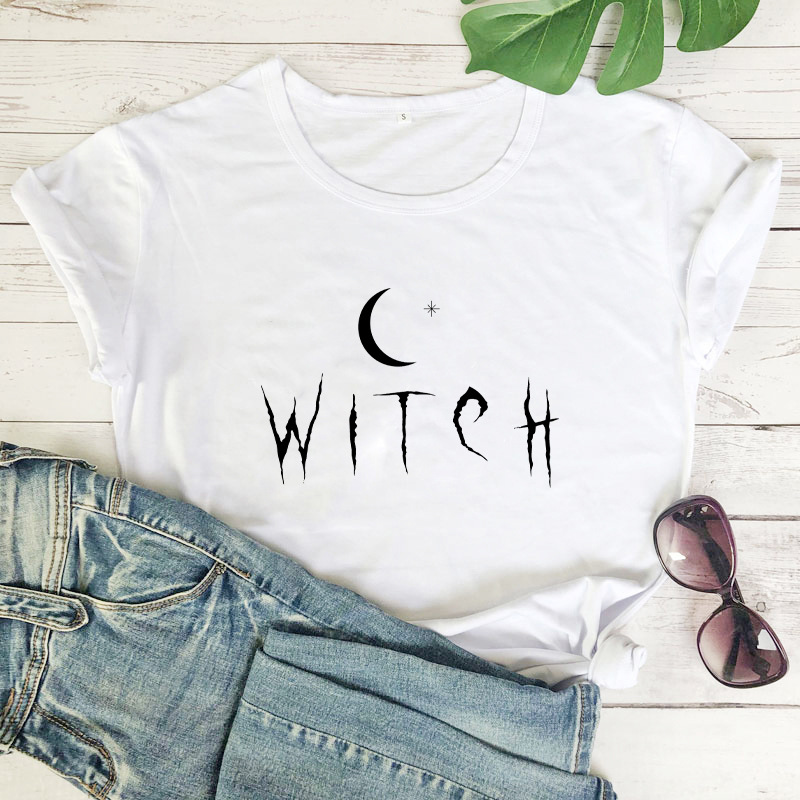 Title 5, Hexe Sterne Mond Druck Frauen T Shirt Kurzarm O...