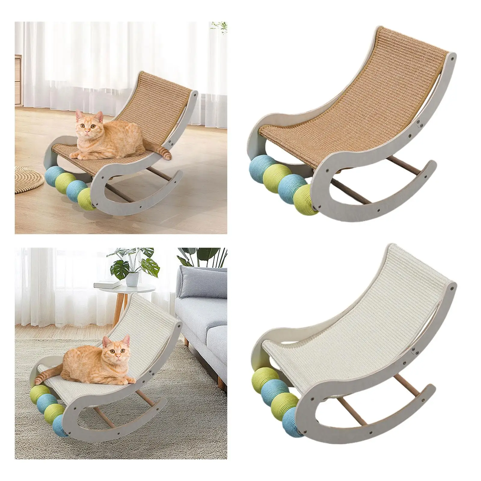 Cat Hammock Bed Cat Rocking Chair Durable Grinding Claw Rope Balls Indoor Cats Portable Cat Activity Center Rest Swing Chair