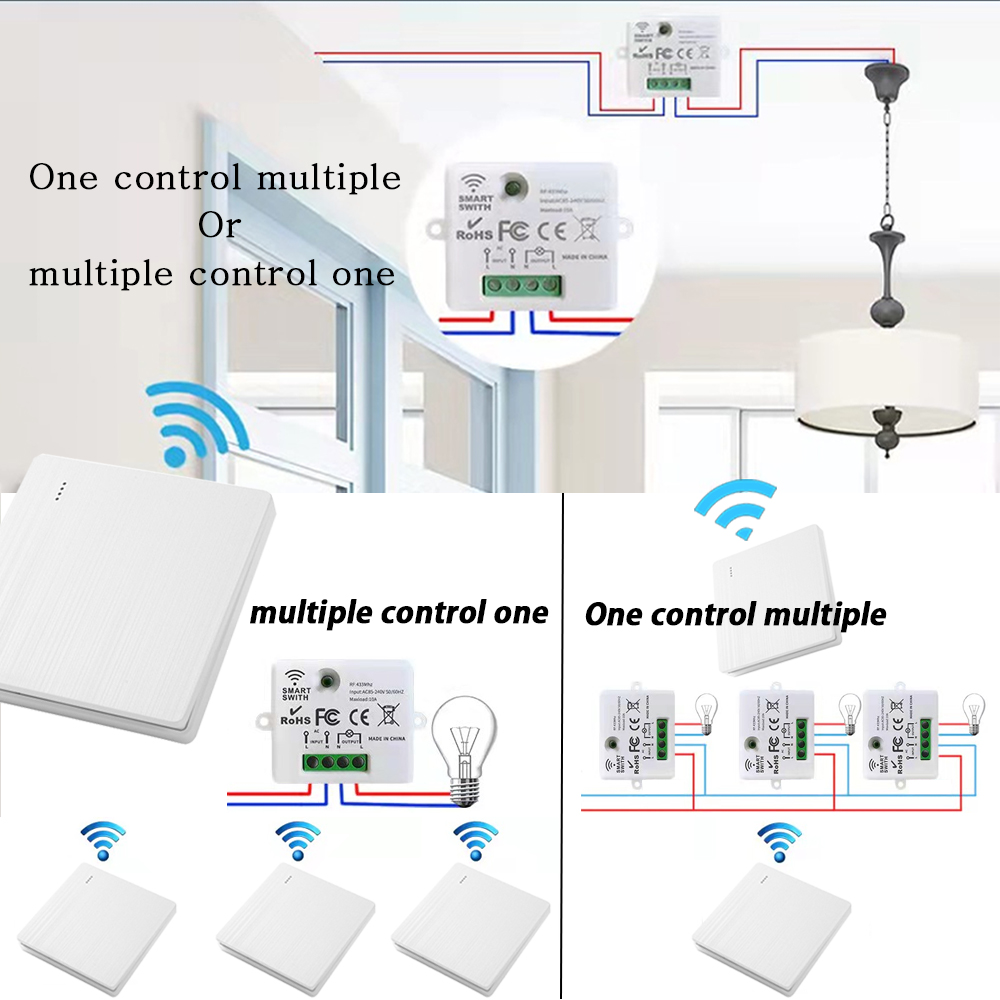 Беспроводной Выключатель Света, релейный приемник, мини-выключатель 220 В,  10 А, 433 МГц, Радиочастотный пульт дистанционного управления, кнопка,  настенные панели Smart Life, светодиодный вентилятор | AliExpress