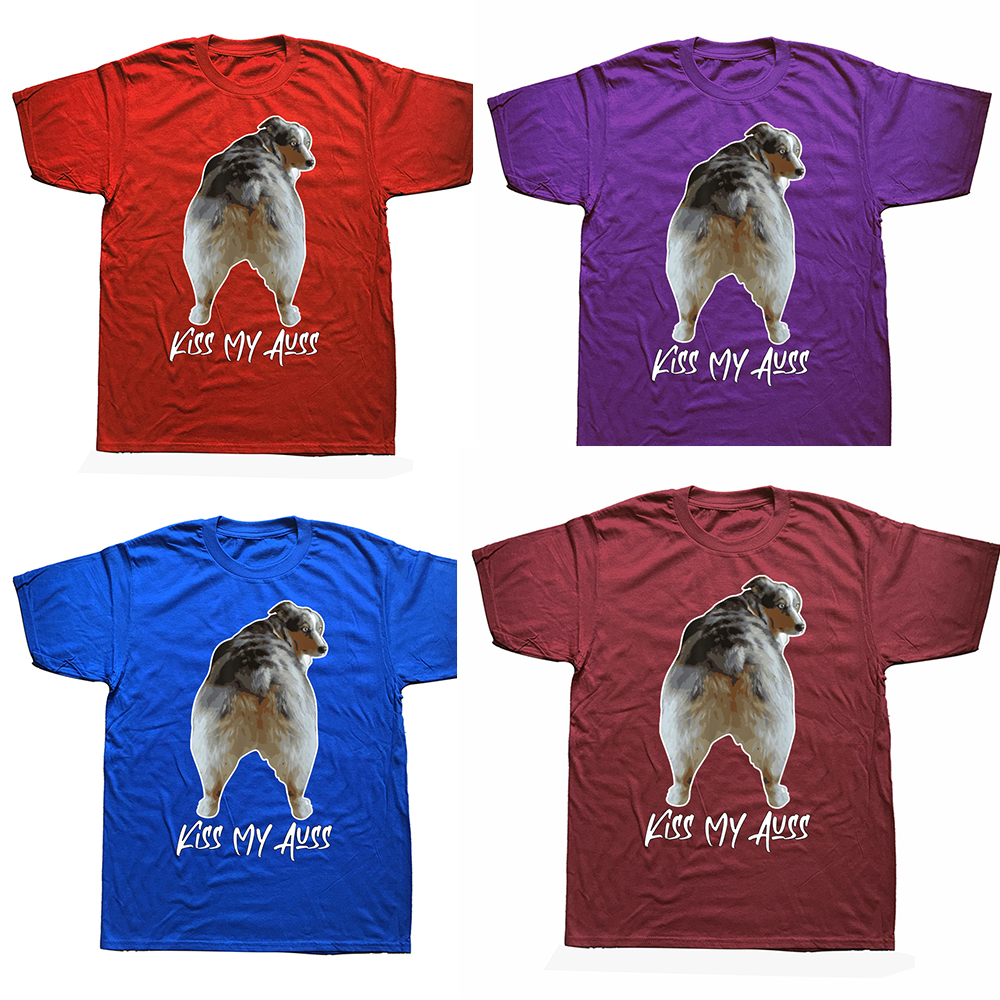 Aussie Shepherd Liebe Hund Australian Shepard Kiss My Auss T Shirts Baumwolle Streetwear Kurzarm Geburtstag Geschenke T-shirt Männer – Detail 3