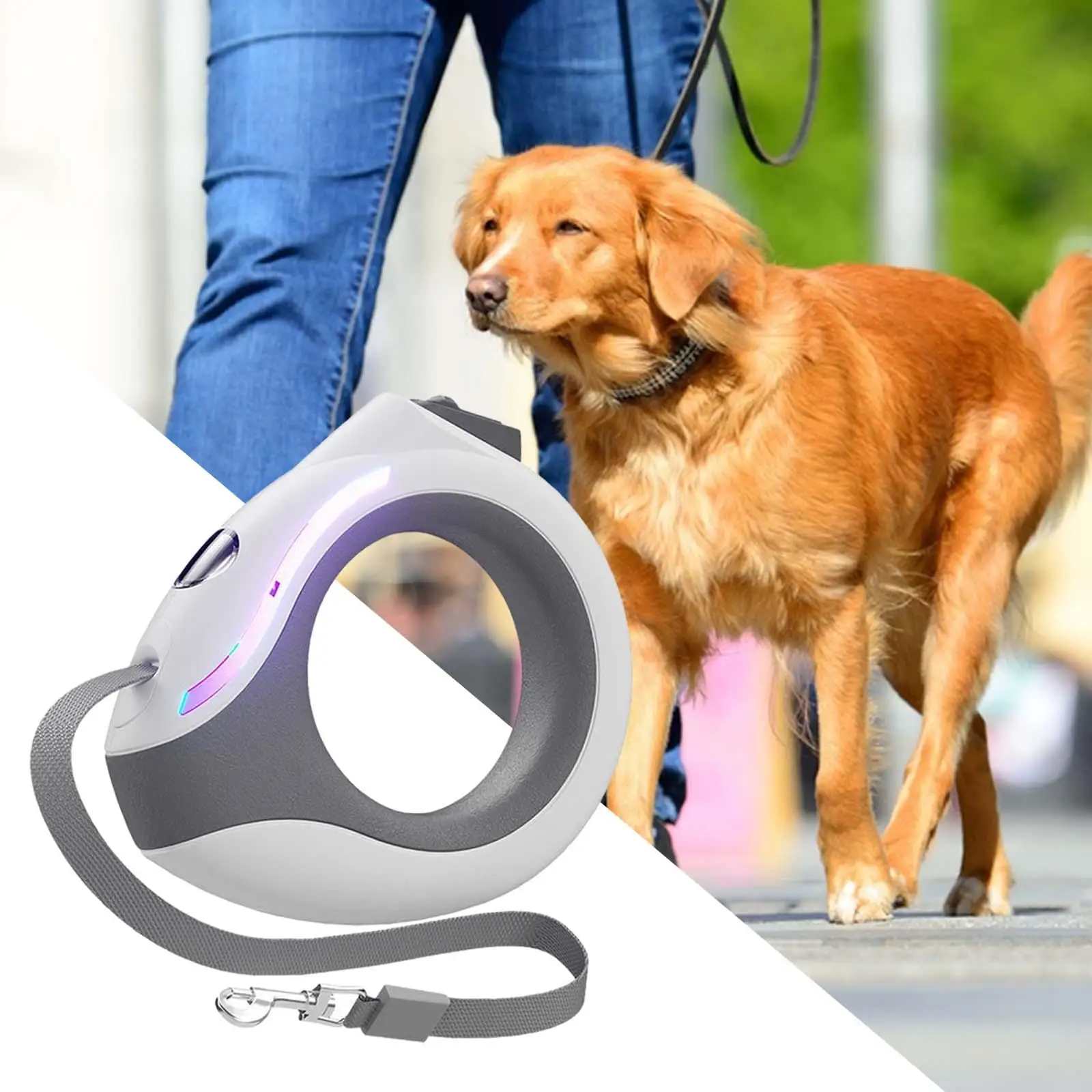 Retractable Leash with Flashlight 10ft Nylon Tape for Night Walking Hiking