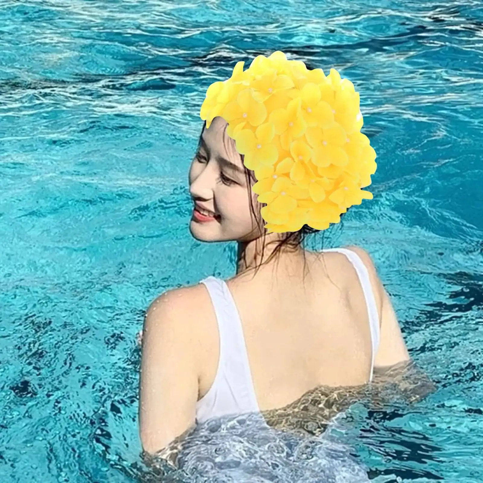 Flower Swim Cap Reusable Easy Cleaning Stylish 3D Floral Petal Swim Hat for Long Short Hair Swimming Gift Vacation Accessories