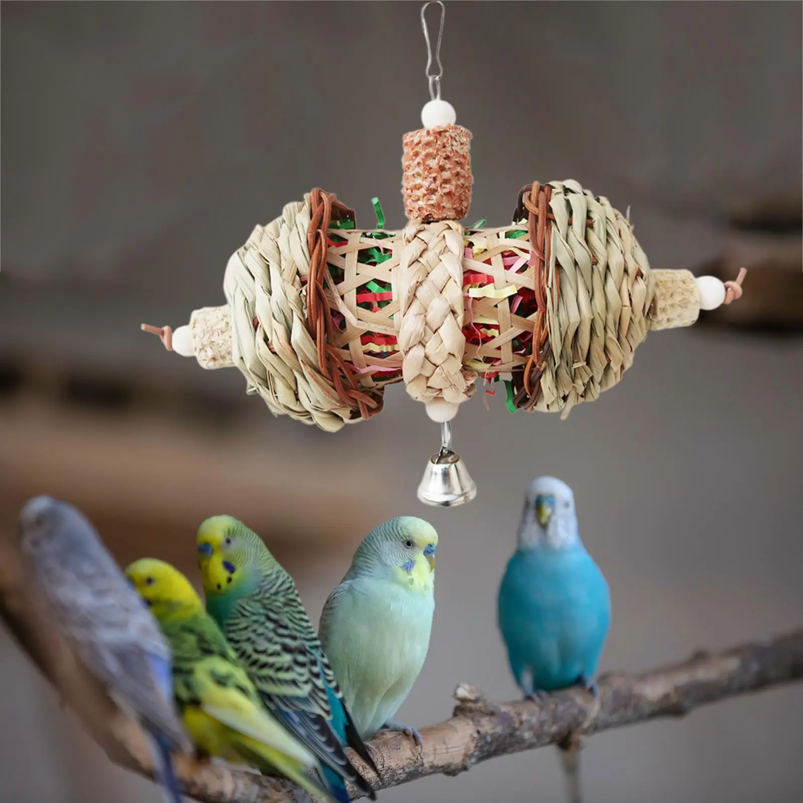 Bird Toys, Parrot Toys Multifunction Durable Straw Parrot Toys Nest for Cockatoo Small to Medium Birds Budgie Parakeet Gnawing