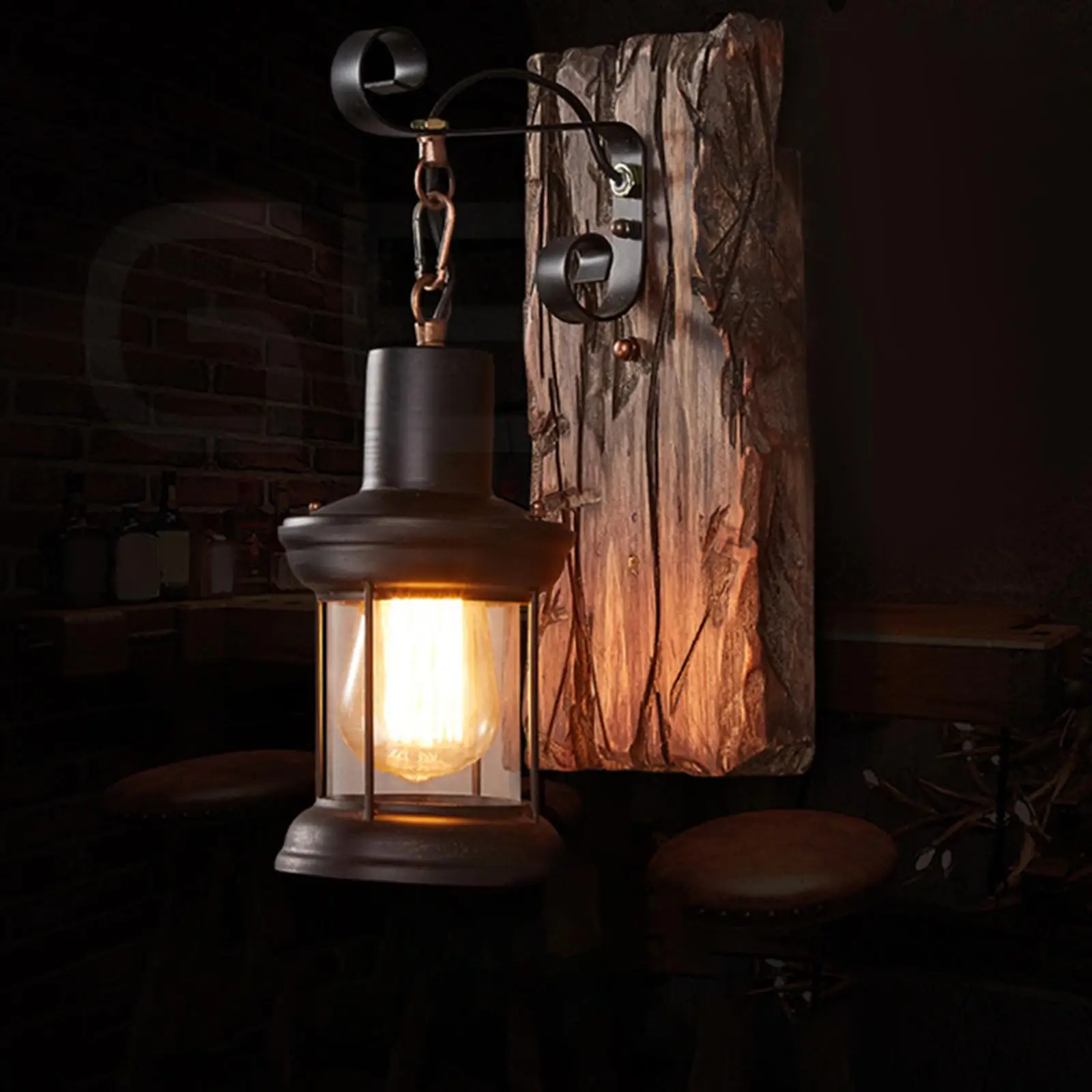  Style Industrial Wood Wall Sconce Light E27 Solid Decorate Wall Light Rustic Lantern for Bar Corridor 