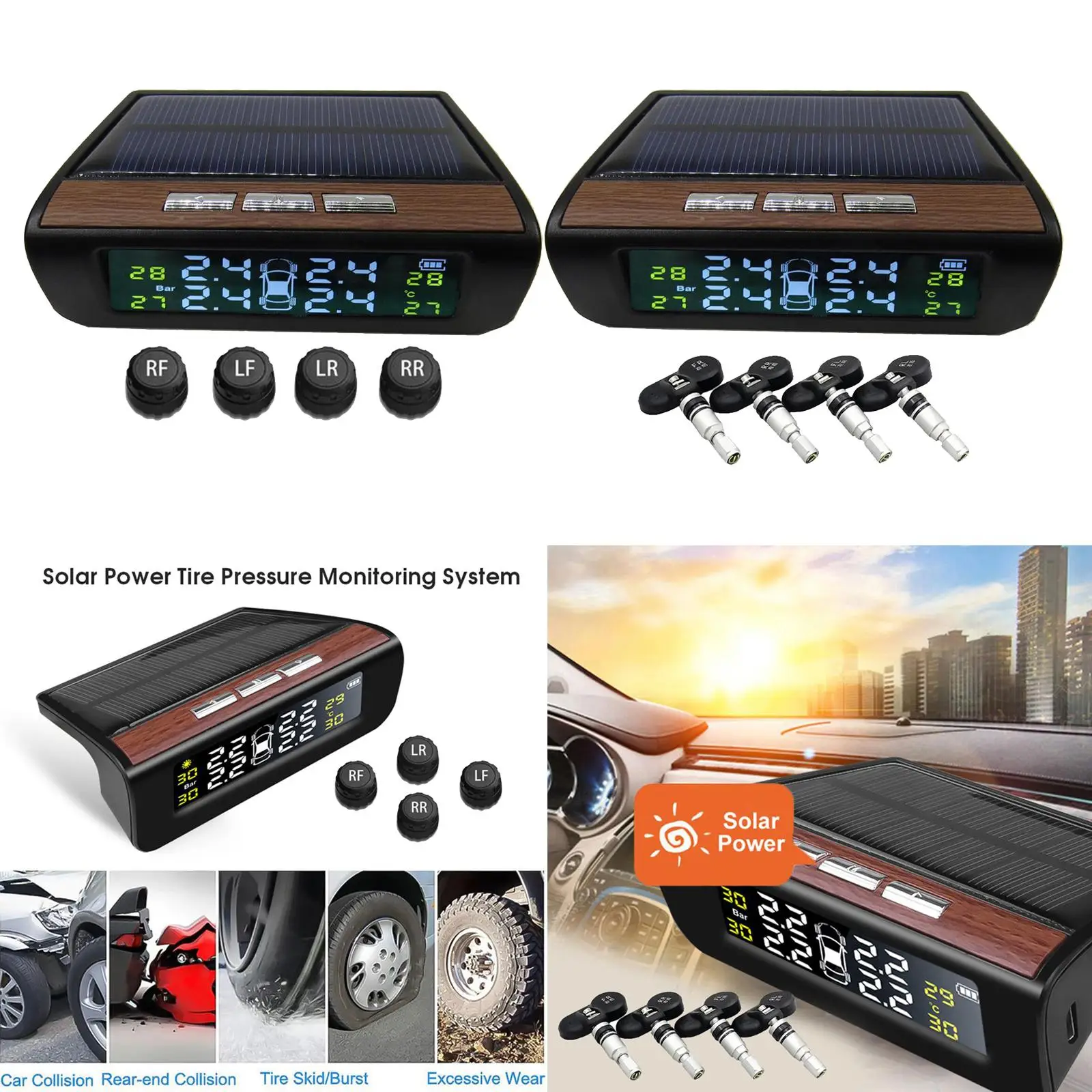 Solar Wireless LCD Car Tyre Pressure Monitoring System for RV Trailer