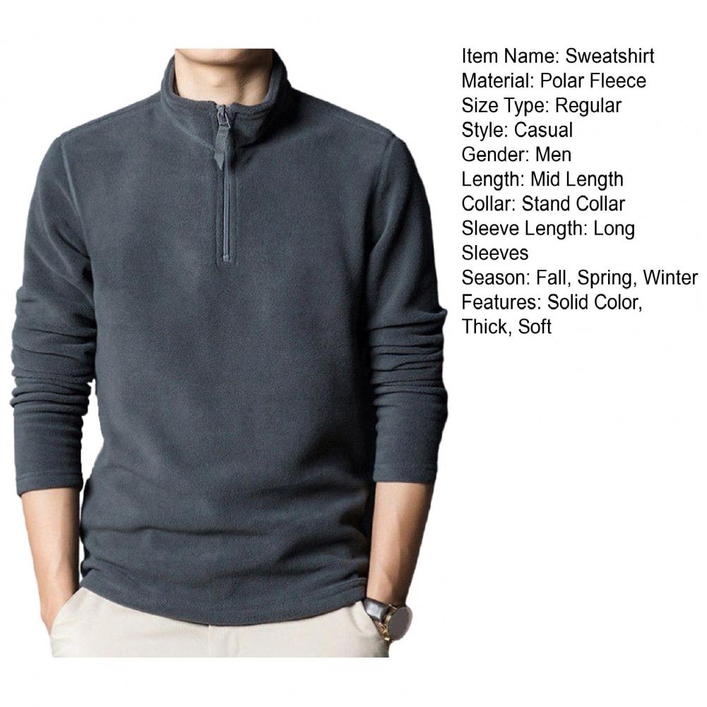 Description Picture 3 of itemMen Sweatshirt Men Pullover Top Cozy Men's Winter Sweatshirt Zipper Stand Collar Thick Polar Fleece Neck Protection Stylish