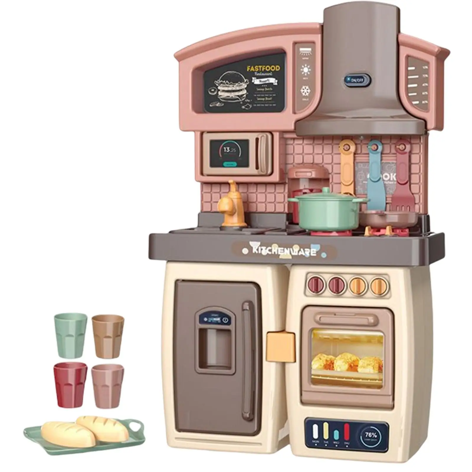 Portable Kids Kitchen Playset Simulation Educational Cooking Realistic Toys Play Kitchen Set for Birthday Cooking Game New Year