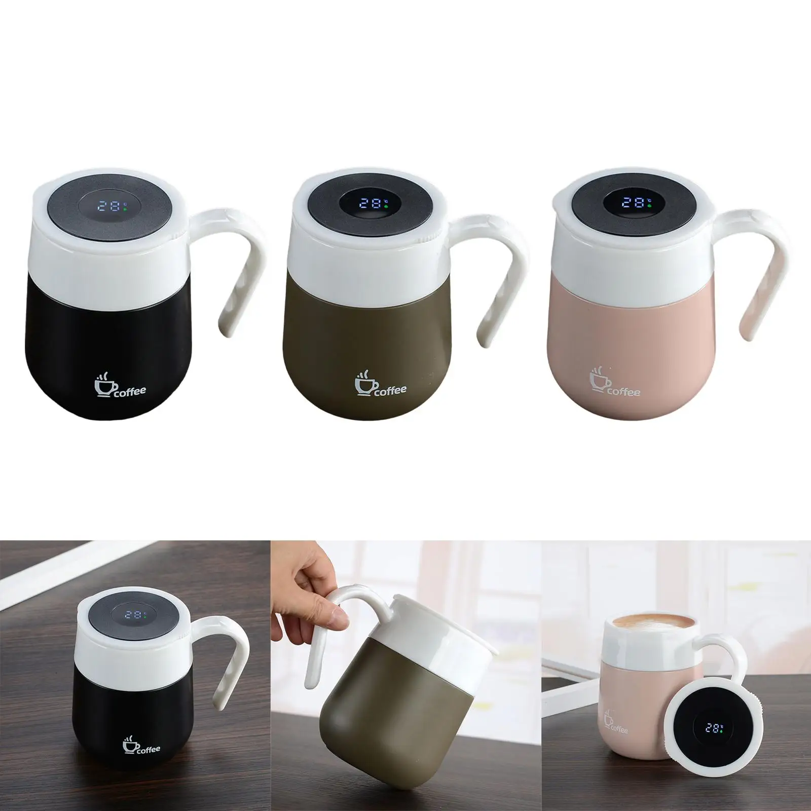 Vacuum Insulated Mug, Double Walled 460ml with Intelligent Temperature Display Travel Mug for Office 