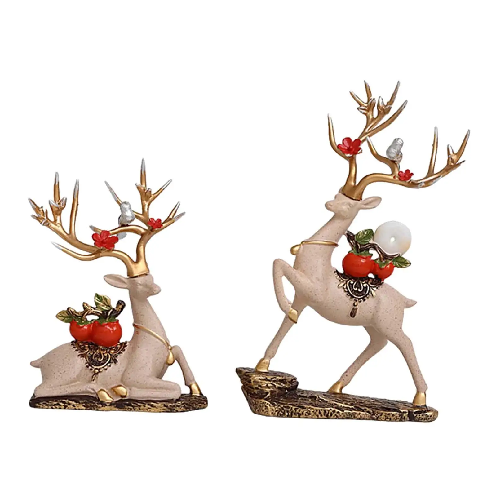 2x Reindeer Statues Collectable Elk Couple Sculpture for Bar Cabinet Desktop