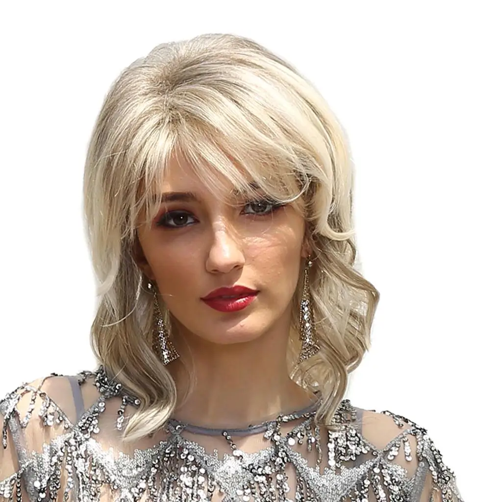 Retro Shoulder Length Curly Layered Wig 16`` Real Human Hair Women Daily Wig