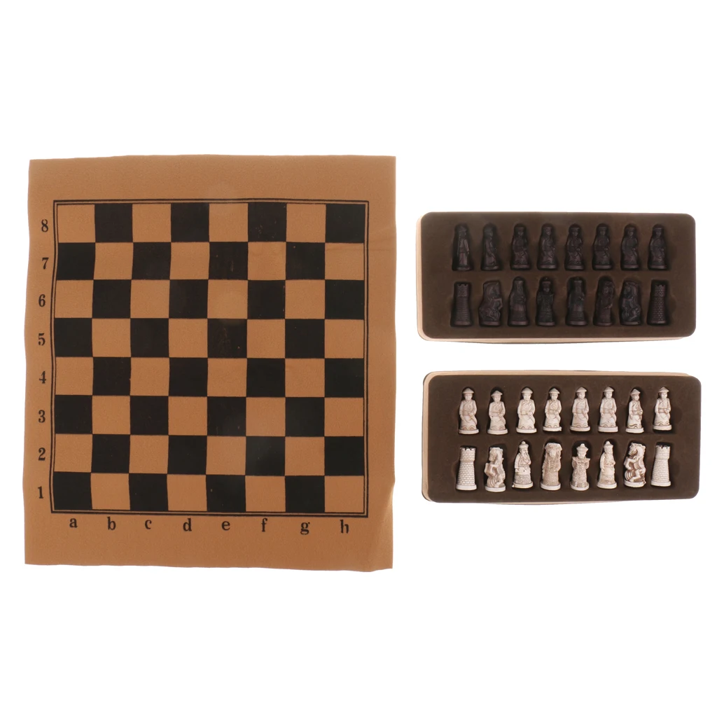 Perfeclan Chinese Ancient Figurines Pieces Chess Set W/ Foldable Chessboard