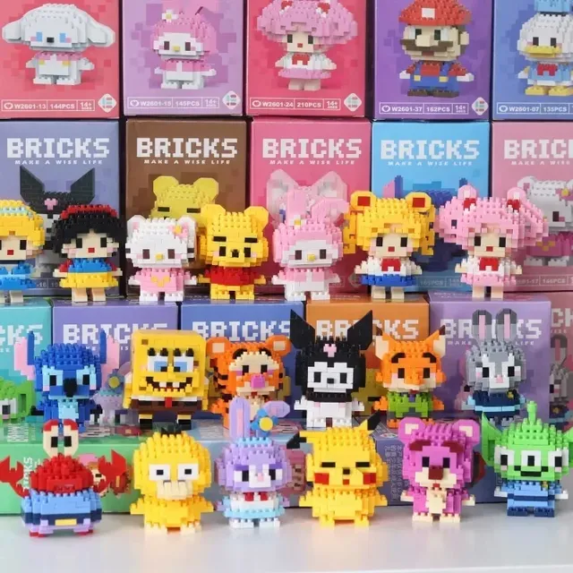 Disney 108 Style Stitch LinaBell Hello Kitty Building Blocks Princess Cartoon Figrues Bricks Children's Assembly Toys Model Gift 83