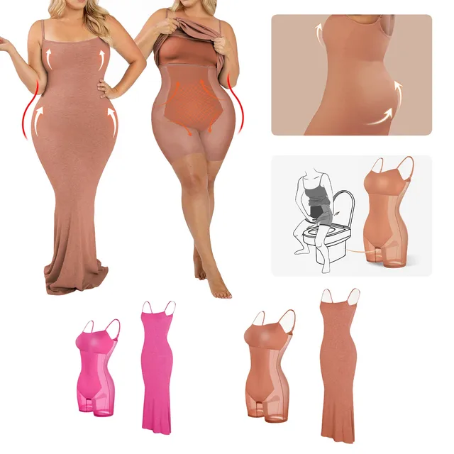 Women'S Body Shaping Dress Set With Breast Pad Built In Body Shaping  Underwear 8 In 1 Women'S Cocktail Two Piece Solid Dress - AliExpress