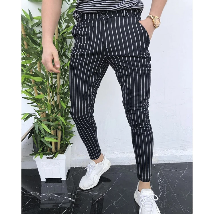 black khakis Newest Striped Men's Casual Slim Fitness Pants Joggers Trousers Long Sweatpants Male Elastic Bodybuilding Streetwear Clothing khaki jeans