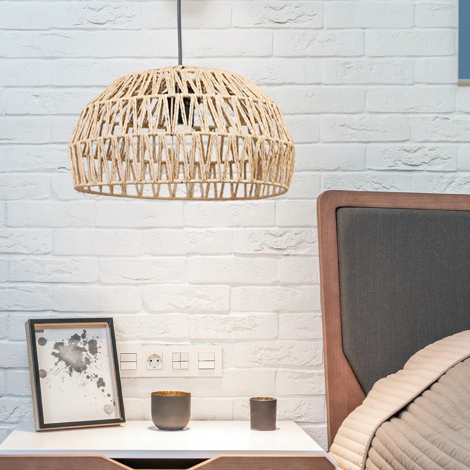 Pendant Lamp Shade Chandelier Ceiling Light Shade Paper Rope Woven Lampshade Lamp Cover Bulb Guard for Dining Room Decoration