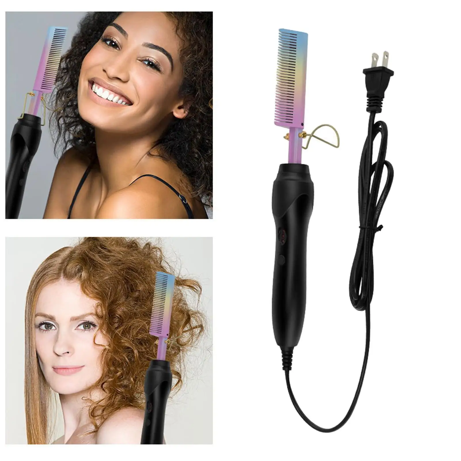 Hair Straightener Comb Brush Anti-Scald US Plug Short Hairy Hair