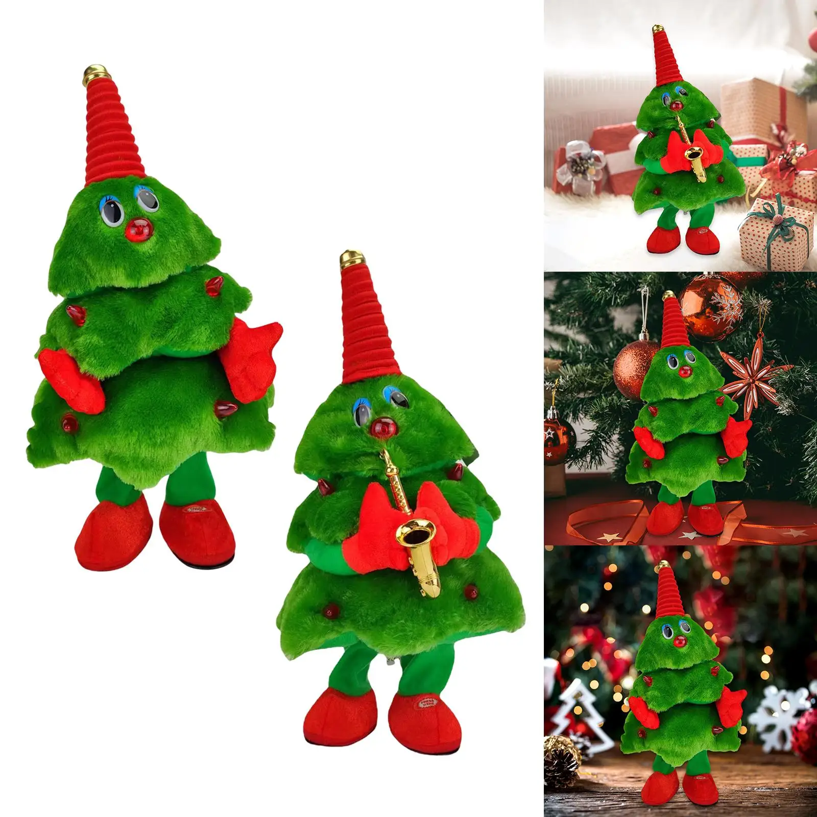 2Pcs Electric Christmas Tree Doll Musical Figure Toys Plush Toy Decor