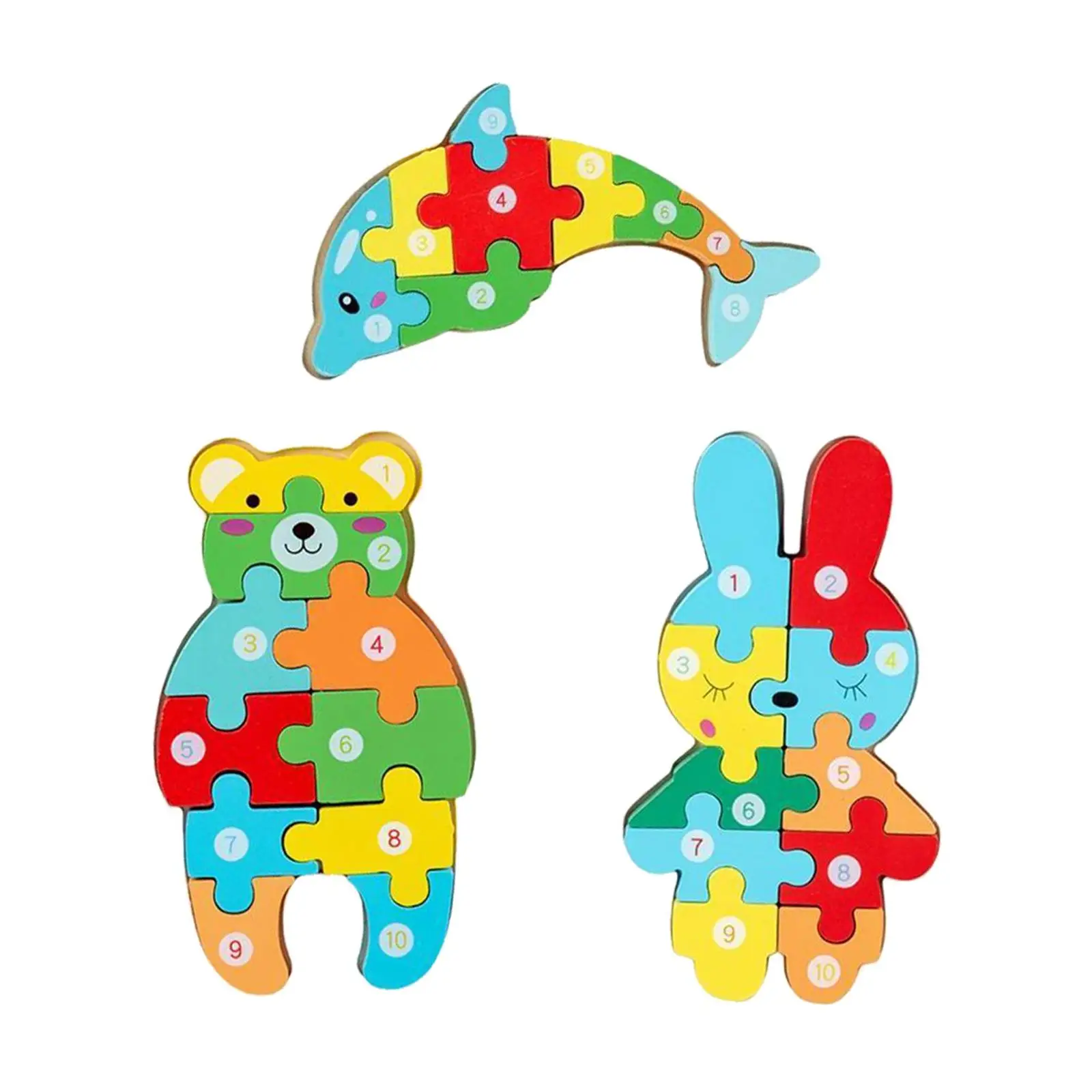 3D Animal Shapes Jigsaw Puzzles Kid Wooden Toy for Child Ages 2-6 Attractive+3D