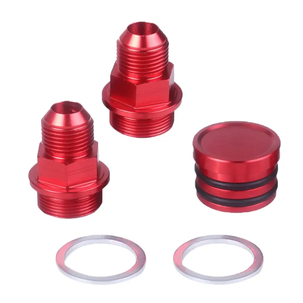 Block Breather Fittings & Plug For Honda B16 B18C Catch Can M28 10AN Red