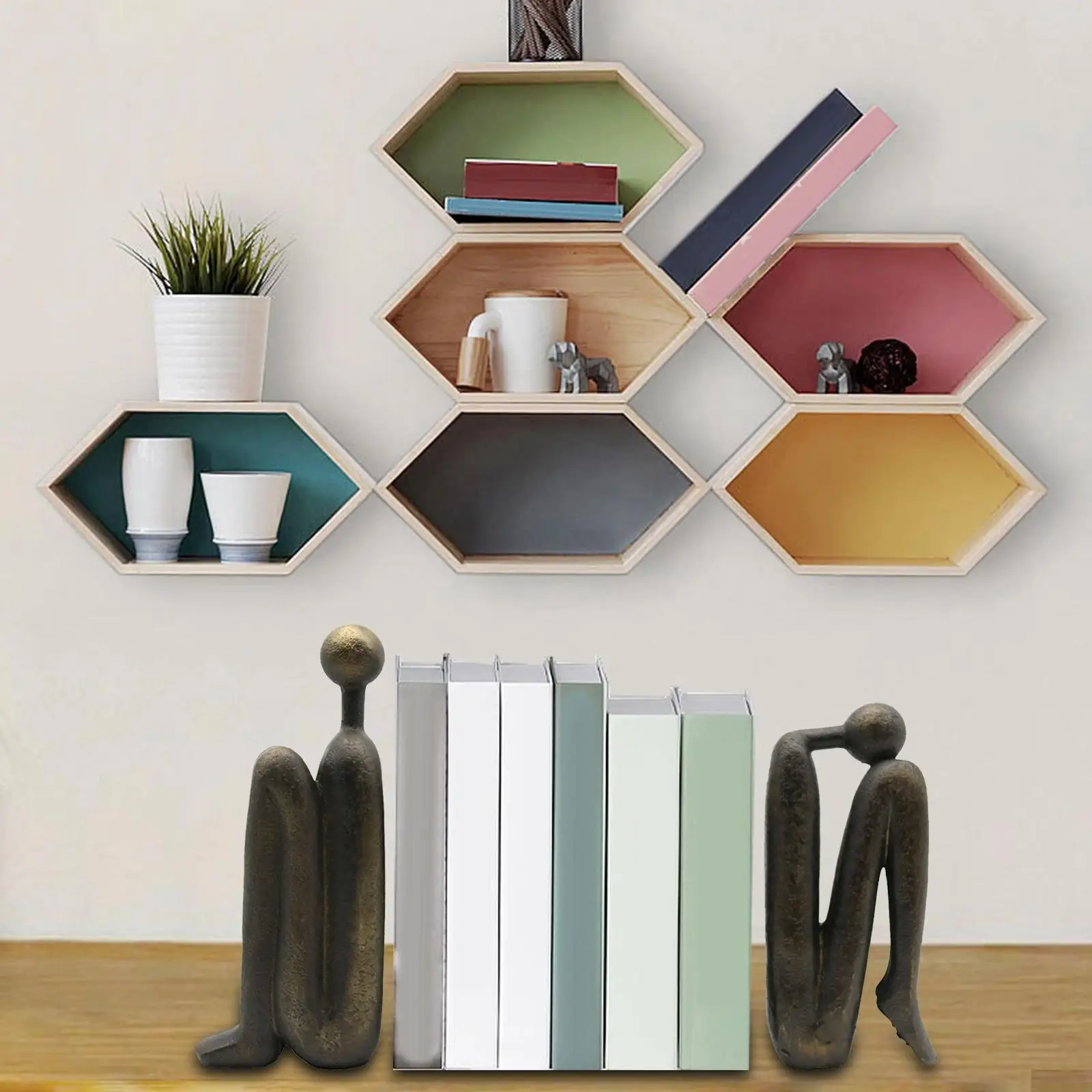 Thinker Bookends Modern Book Organizer Support Book Stand Holder Desktop Decorative Bookends Home Figurine Bookend Book Stopper
