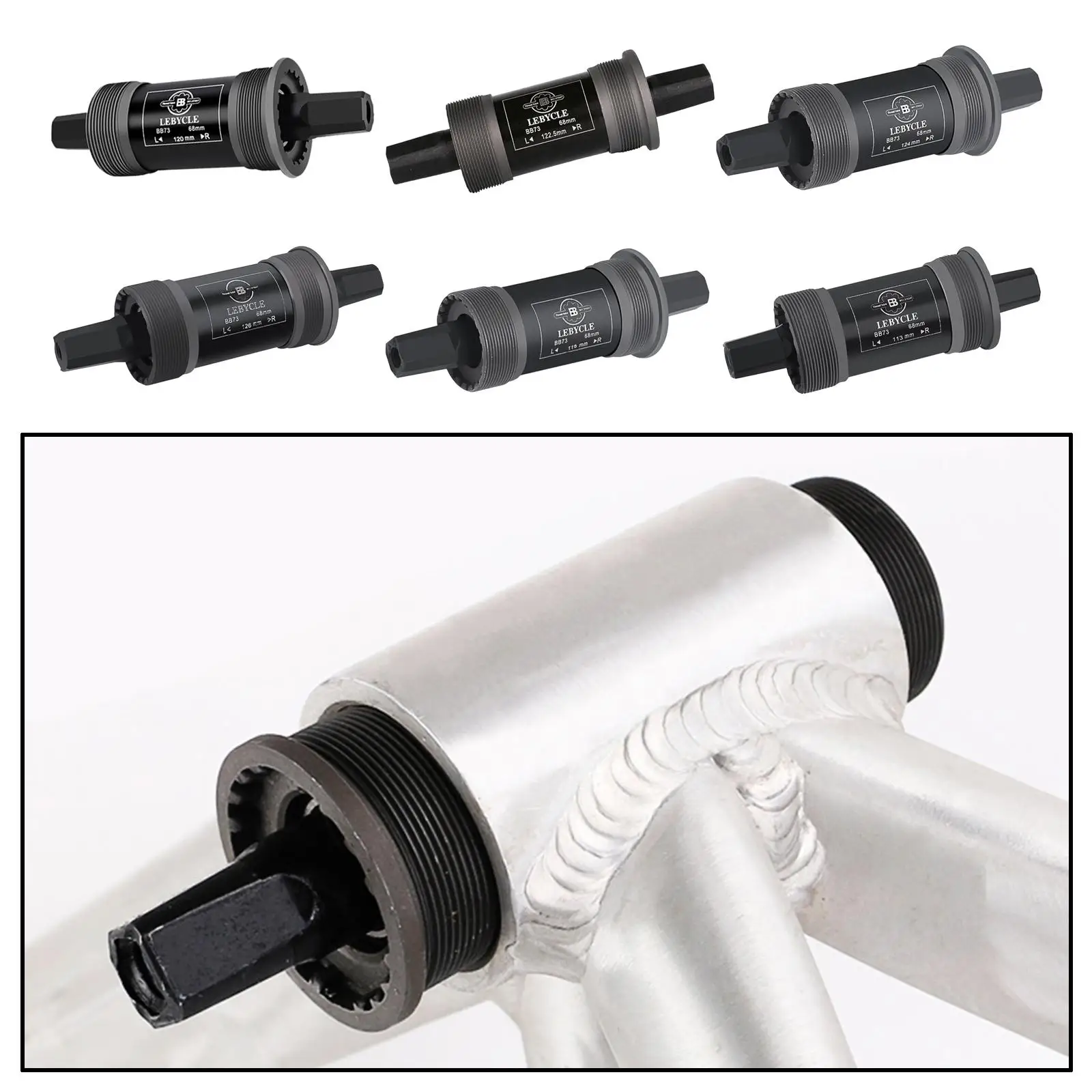  Bottom Bracket, 6 Size Square Hole Tapered Spindle Crank for 68mm Shell Cycling Accessory