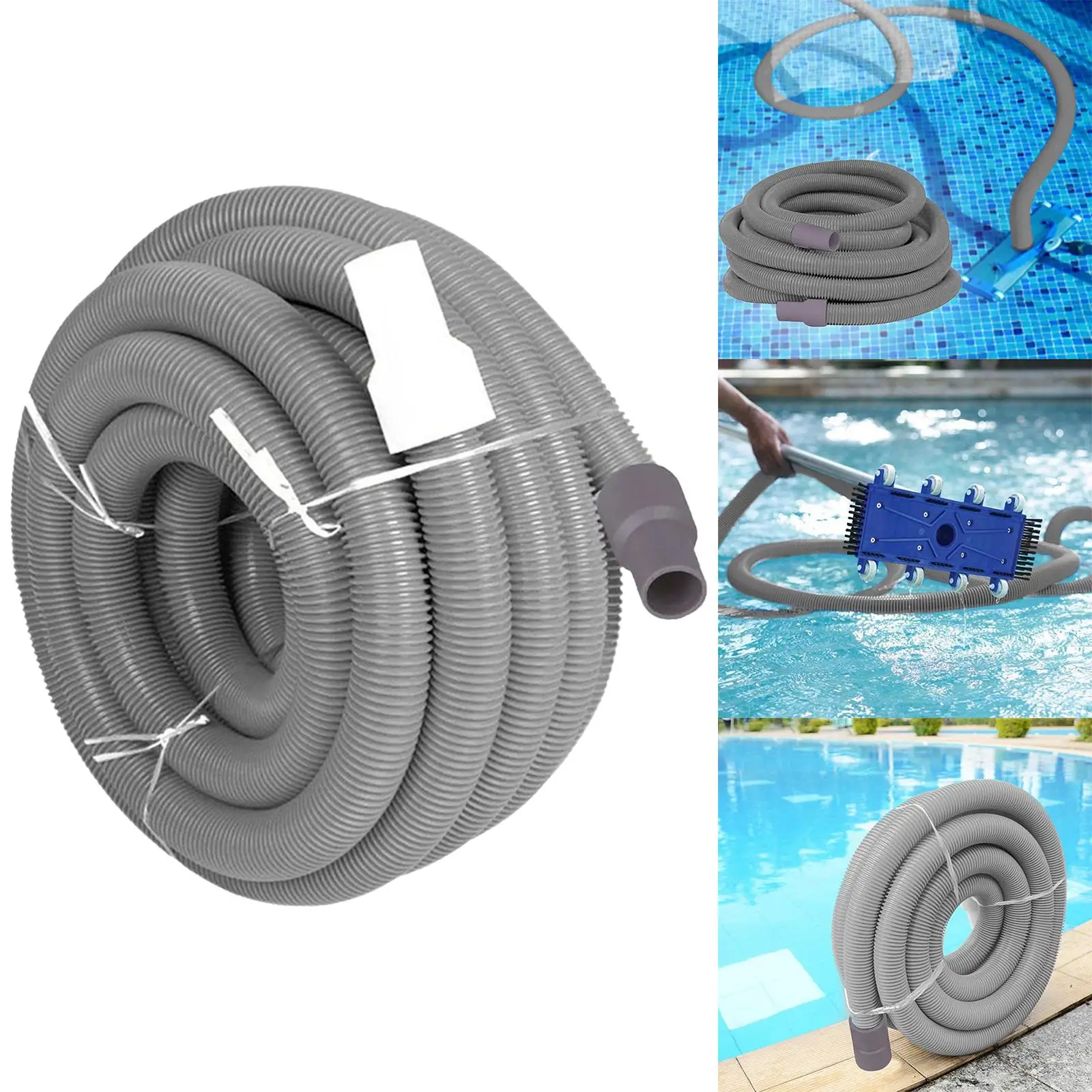 Ground Pool Vacuum Hose with Swivel Cuff Swimming Pool Portable Flexible Gray for Landscape Pool Cleaning Accessory