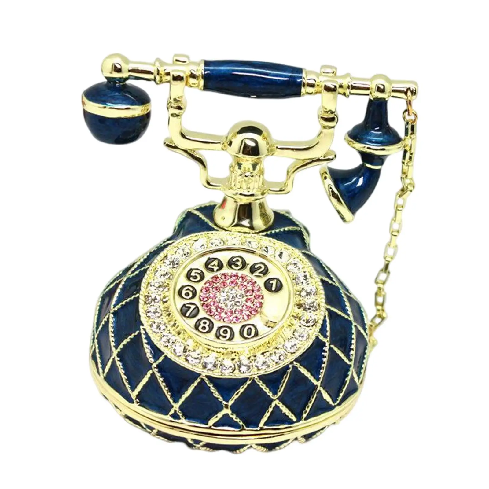 Retro Style Telephone Figurine Jewelry Trinket Box Keepsake Gift Ornaments Enameled Treasure Chest for Earrings Rings Bracelet