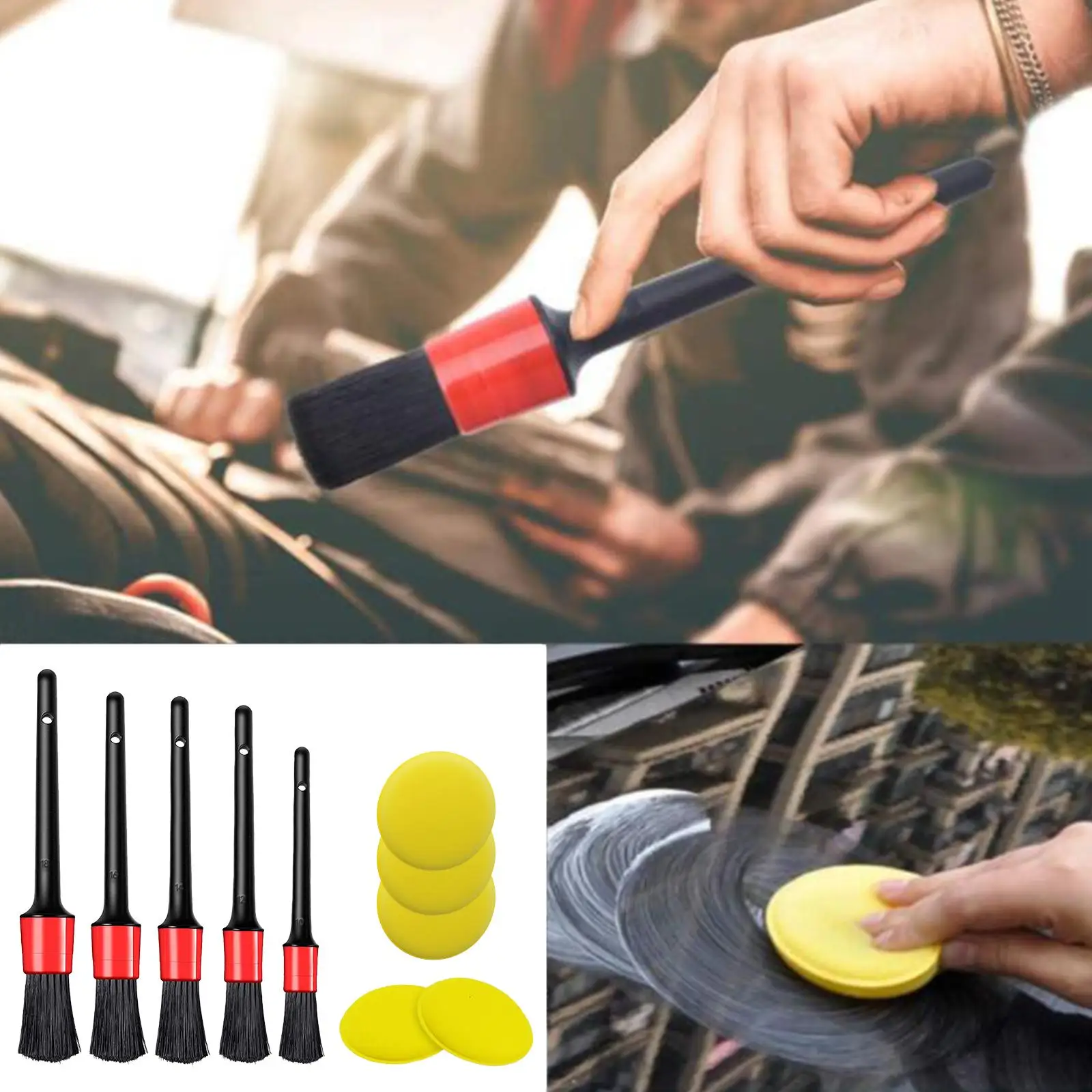 5 Pieces Auto Detailing Brush Set Detail Cleaner Brushes Fit for Motorcycle Cleaning Engine