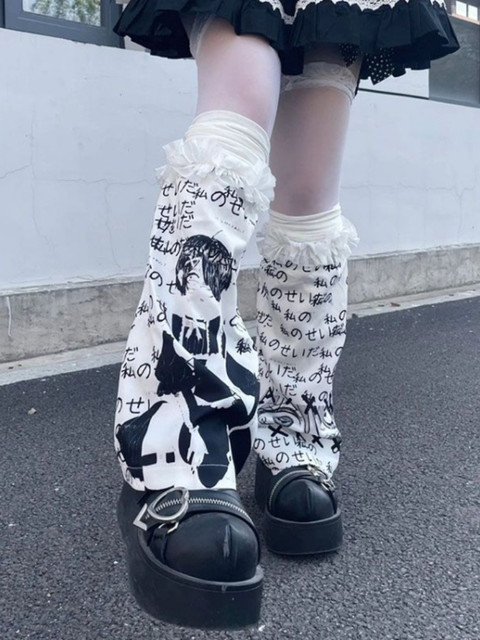 Y2K Kawaii Star Print Leg Warmers For Women – Gothic Harajuku Style, Stretchy Acrylic, One Size Fits Most