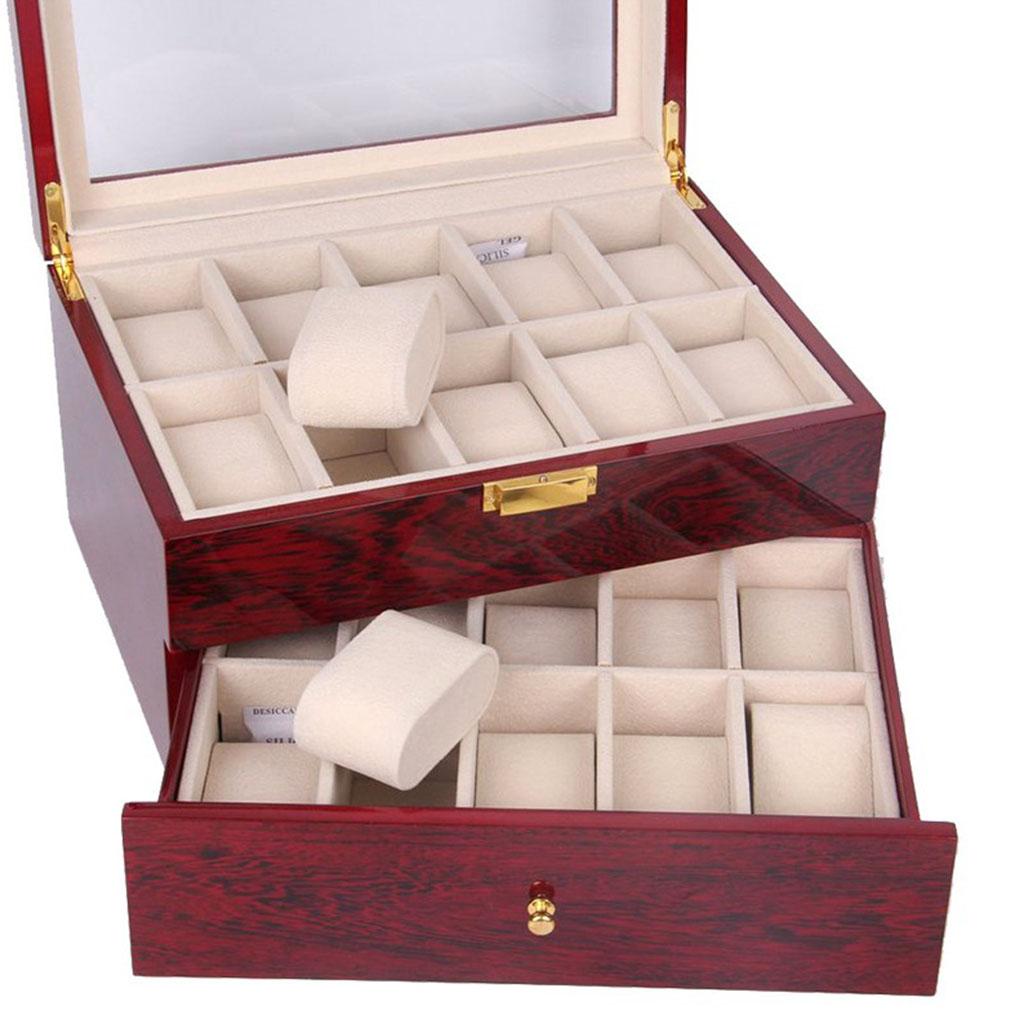 20 Slots Watch Case Two Layer Watch Display Holder Luxury Storage Case